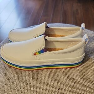 Sperry White Slip-On Flats with Multicolor Trim